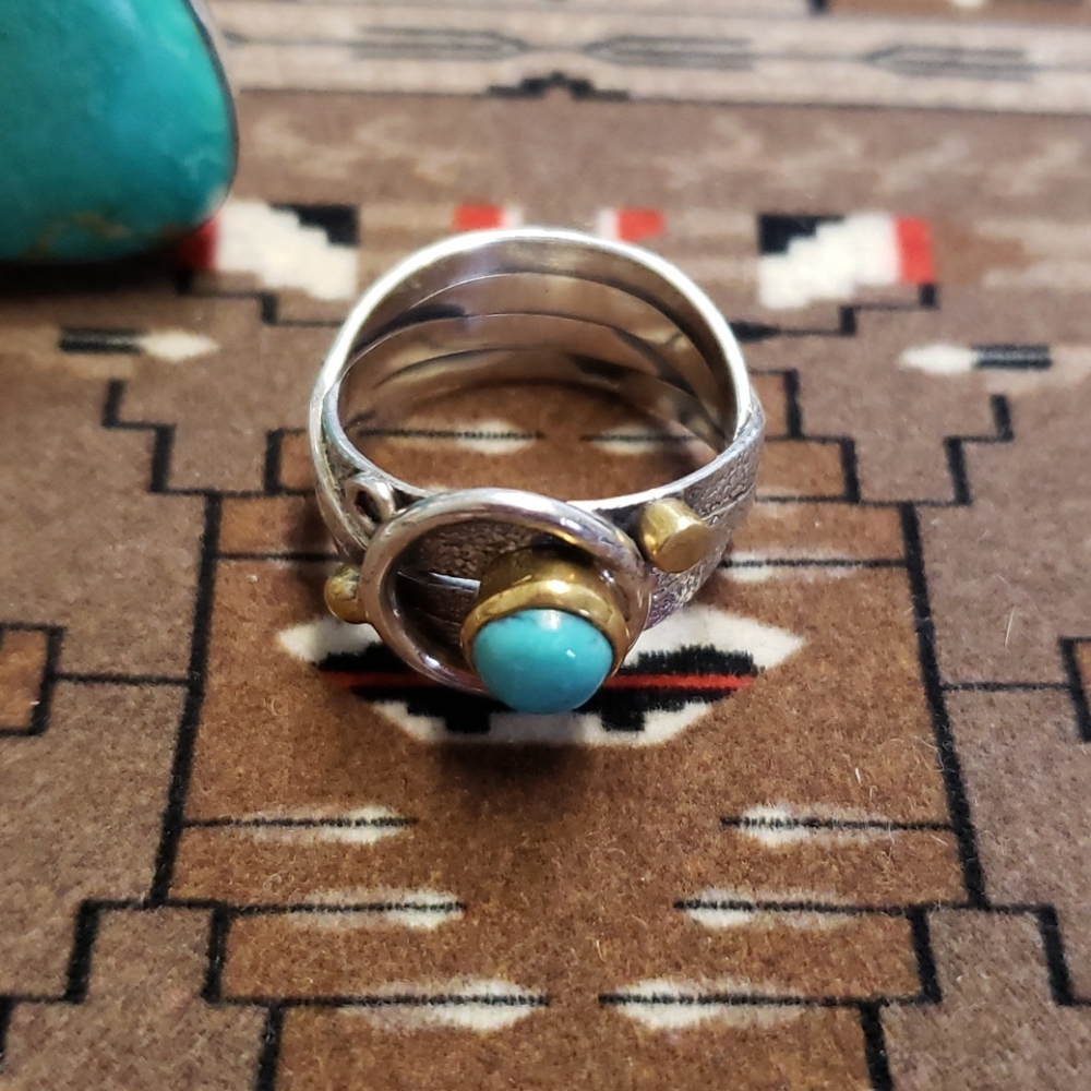 Sterling Silver Gold Turquoise Ring